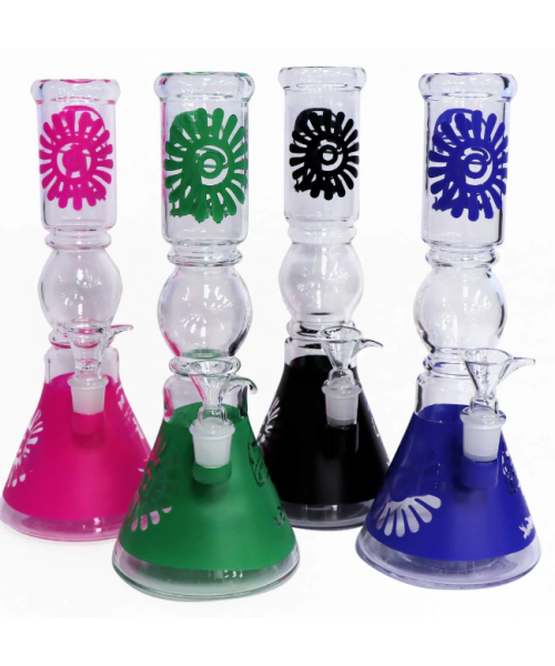 Water Pipe - 12" Sandblast w/Colored Beaker