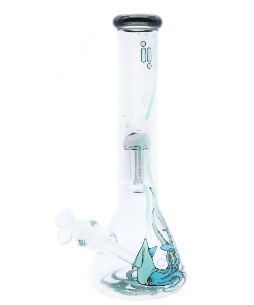 Water Pipe - 14" 7 mm Blue Squid with Percolator