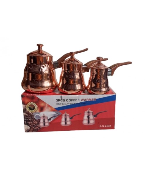 3 Piece Stainless Coffee Warmer Set w\Lid Copper Color [6-12-24 oz](Item 22)