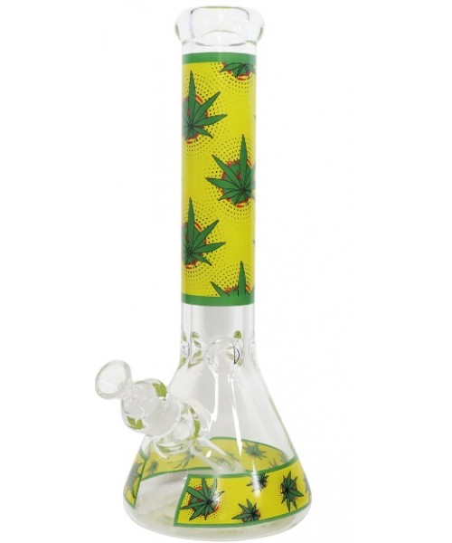 Water Pipe - 14" 7 mm Green Leaf Beaker w/Ice Catcher