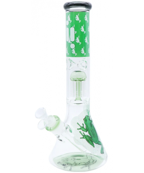 Water Pipe - 14" 7 mm Green Frog with Percolator