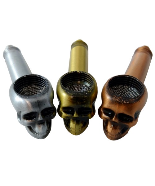 Hand Pipe - Metal Skull (HX1279) (24/Disp)